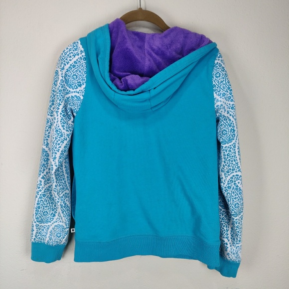 Lucky Brand Teal Purple Fuzzy Hoodie Paisley Bird - Picture 7 of 7